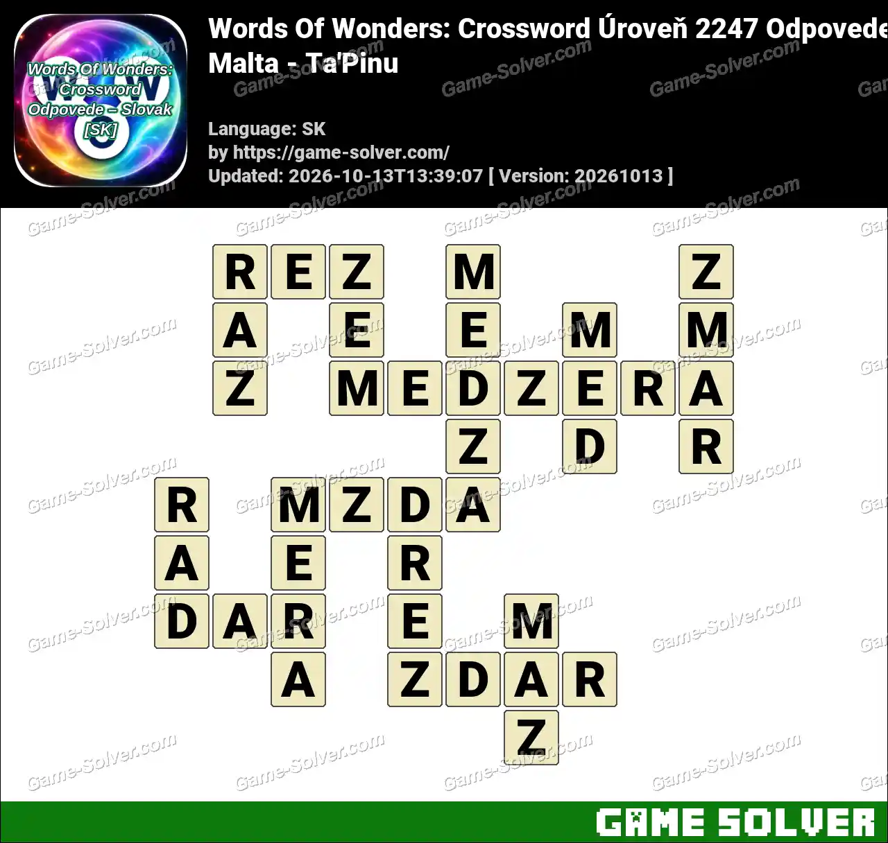 Words Of Wonders: Crossword Úroveň 2247 Odpovede – Malta – Ta’Pinu